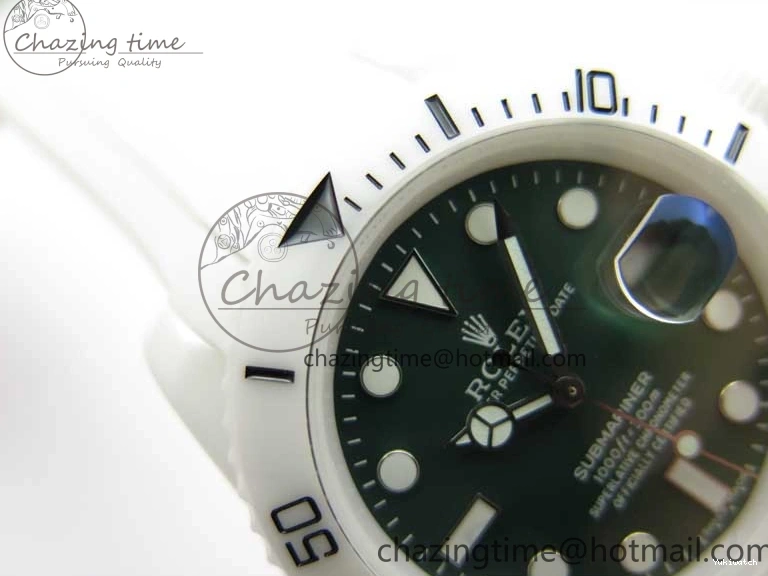 40mm 5GF Best Green Dial White Edition Submariner Strap White Ceramic Rubber SA3135 on 0209